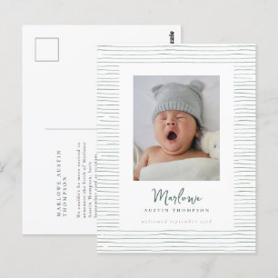 Cartão Postal Anúncio de Nascimento Verde Estimulado à Manuscrit