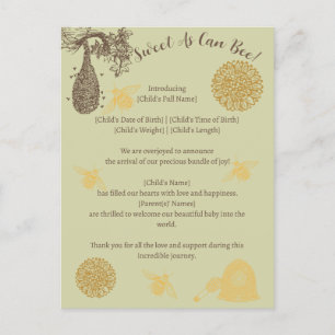 Cartão Postal Anúncio de Nascimento Vintage Abelha Mel Bumblebee