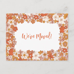 Cartão Postal Anúncio de Nova Casa Floral Laranja Nós nos Mudamo