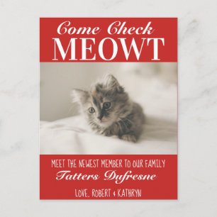 Cartão Postal Anúncio de Novo Gato "Check Meowt"