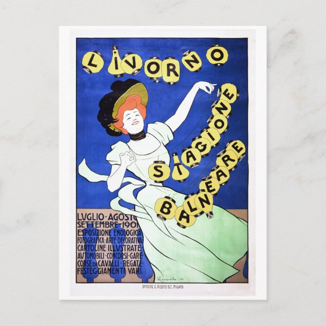 Cartão Postal Anúncio de praia do poster de viagens italiano Vin (Frente)