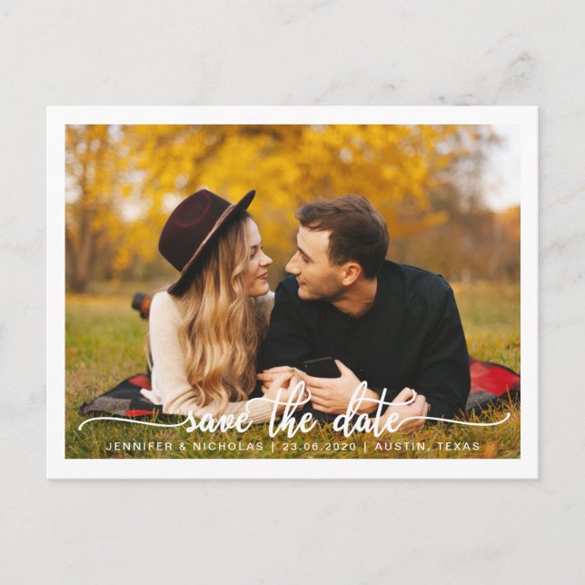 Cartão Postal Anúncio de Save The Date com Foto Moderna (Frente)