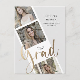 Cartão Postal anúncio de três fotos de formatura em ouro