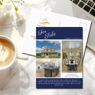 Cartão Postal Anúncio de Venda de Casa Azul-Marinho