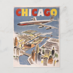 Cartão Postal Anúncio de viagem aéreo vintage de Chicago EUA