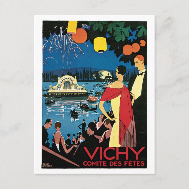 Cartão Postal Anúncio de viagem francês de Vichy da década de 19 (Frente)
