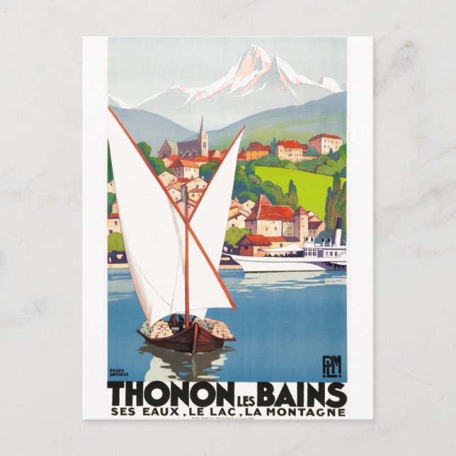 Cartão Postal Anúncio de Viagem Francês Thonon Les Bains (Frente)
