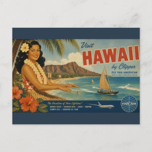 Cartão Postal Anúncio de Viagem Havaiano em Estilo Vintage