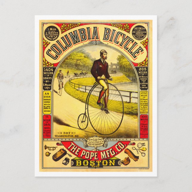 Cartão Postal Anúncio de Vintagem de Bicicleta Columbia (Frente)