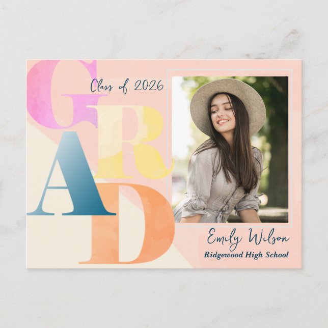 Cartão Postal Anúncio do Formando de Foto do Elegant 2025 FORMAN (Frente)