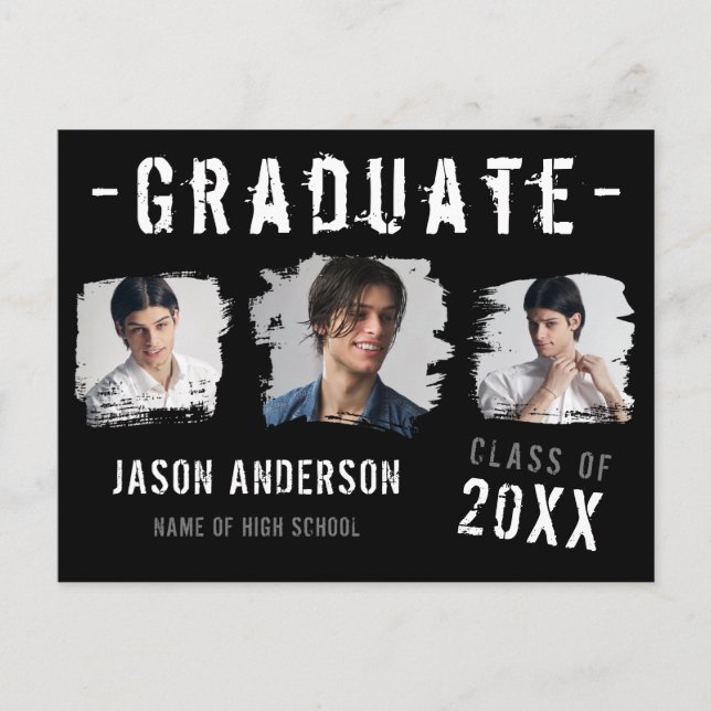 Cartão Postal Anúncio do Formando de Foto legal Grunge Black 3 (Frente)