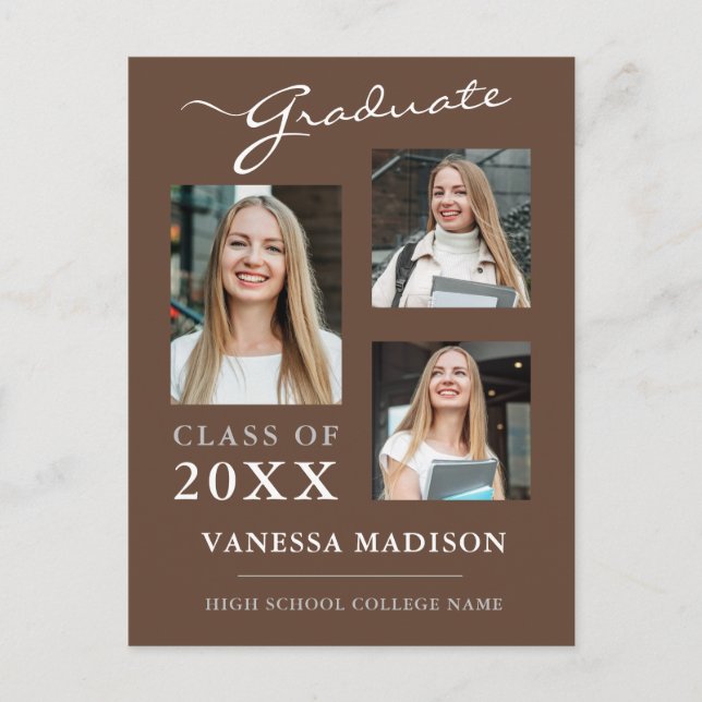 Cartão Postal Anúncio do Formando Tan Brown do Script Moderno (Frente)