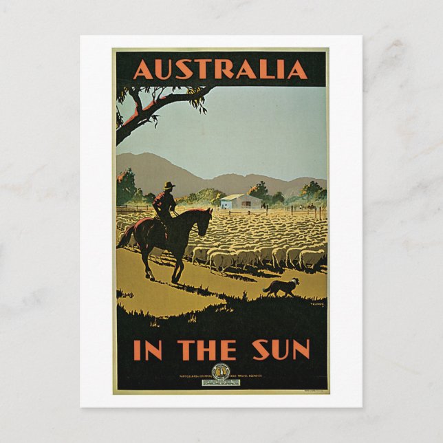 Cartão Postal Anúncio do viagem da Austrália nos anos 1930 (Frente)