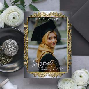 Cartão Postal Anúncio Dourado de Graduação de Cinzas de Mandala
