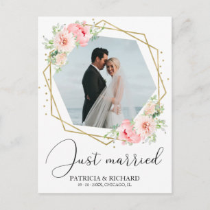 Cartão Postal Anúncio Floral Eloped Elegante do recem casados