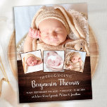 Cartão Postal Anúncio Rustic New Baby Custom 4 Photo Birth<br><div class="desc">Anuncie seu novo bebê aos amigos e à família com estes cartões de nascimento elegantes e modernos de colagem de fotos. Personalize com 4 de suas fotos favoritas e personalize com nome, data de nascer, estatísticas de natalidade. COPYRIGHT © 2020 Judy Burrows, Black Dog Art - Todos Os Direitos Reservados....</div>