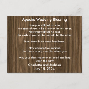 Cartão Postal Apache Wedding Bbenção de Grãos de Madeira Escu
