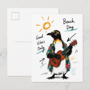 Cartão Postal Apenas Boas Vibrações Pinguim da Praia Tocando Uku