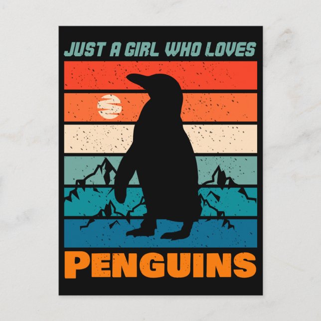 Cartão Postal Apenas Uma Menina Que Ama Pinguins, Retro Animal (Frente)
