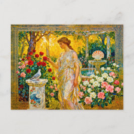 Cartão Postal Aphrodite in Rose Garden with Fountain, Shell and 