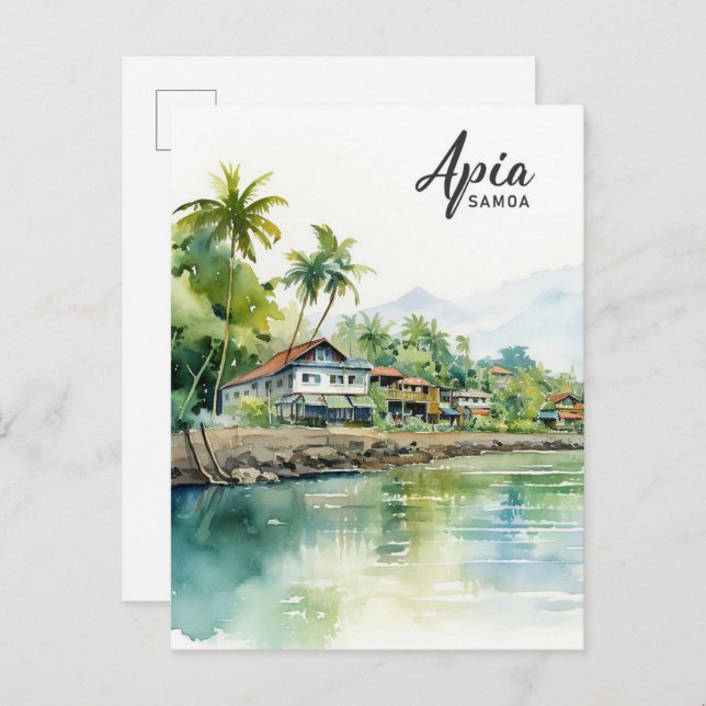 Cartão Postal Apia Samoa Watercolor Viagem (Frente/Verso)