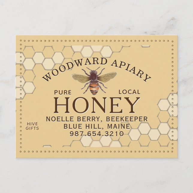 Cartão Postal Apiary Honeycomb Honeybee Yellow (Frente)
