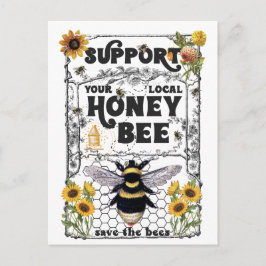 Cartão Postal Apoie as Abelhas Melíferas Locais - Salve as Abelh