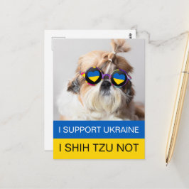 Cartão Postal Apoio a Ucrânia I Shih Tzu Not Heart flag