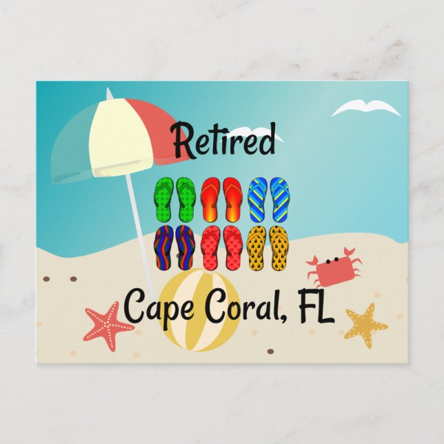 Cartão Postal Aposentado, Cabo Coral, FL, design de praia, (Frente)