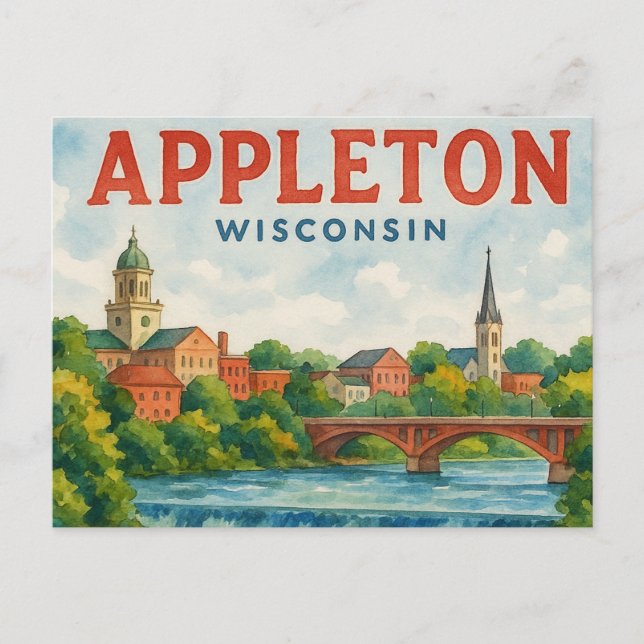 Cartão Postal Appleton WI watercolor postcard (Frente)
