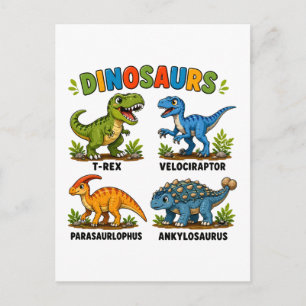 Cartão Postal Aprendizado de Espécies de Dinossauros para Crianç