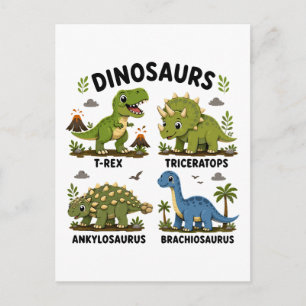 Cartão Postal Aprendizado de Espécies de Dinossauros para Crianç