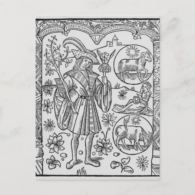 Cartão Postal April, flores, Aries (Frente)