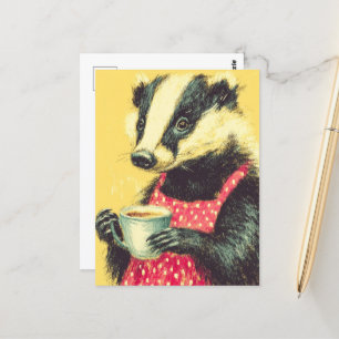 Cartão Postal Apron Bolinhas Vermelha com Badger Adorável com Ca