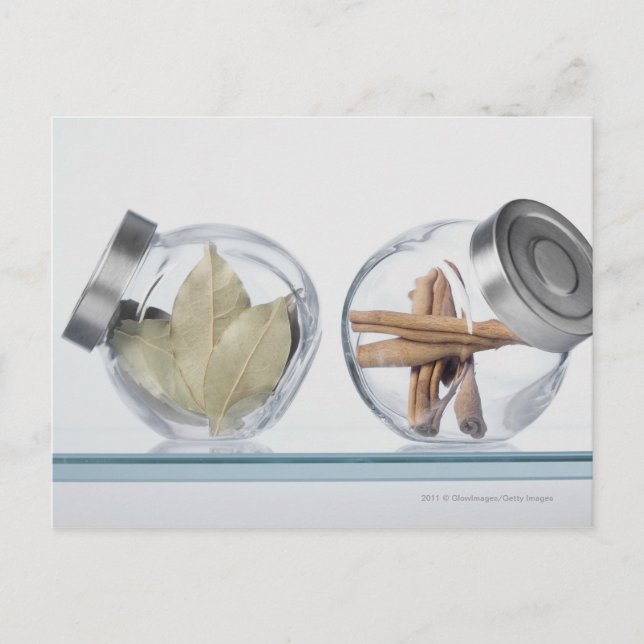 Cartão Postal Aproximação de ervas em dois frascos (Frente)