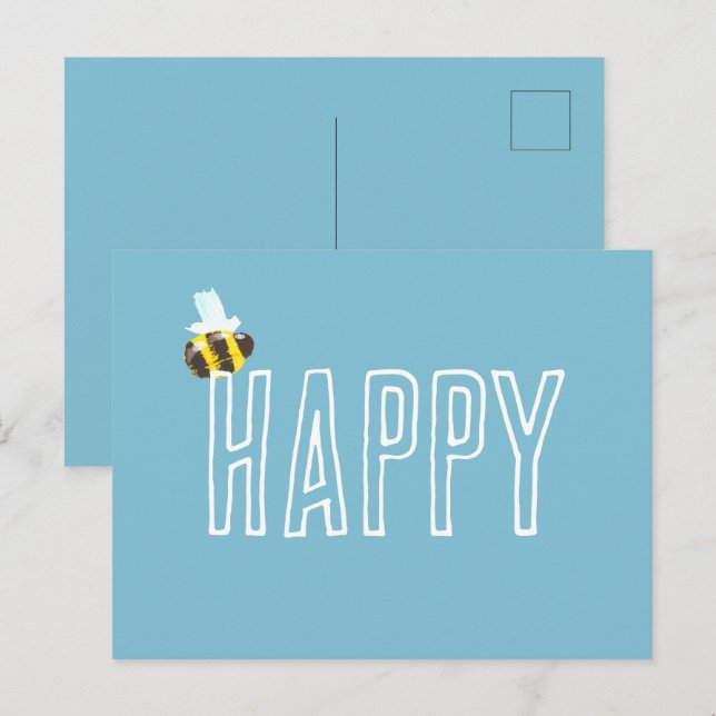 Cartão Postal Aqua Abelha Feliz Azul  (Frente/Verso)