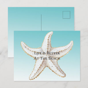 Cartão Postal Aqua Blue White Starfish Beach
