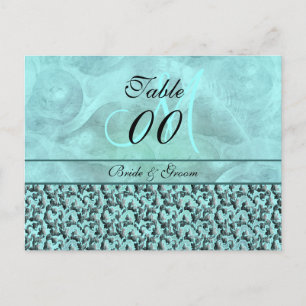 Cartão Postal Aqua cinza "número da mesa" damasco de casamento