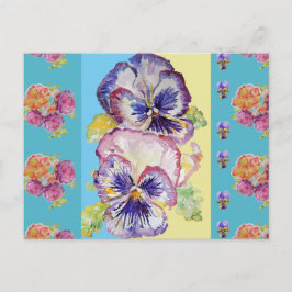 Cartão postal aqua de Pansy Floral Colorida em aqu