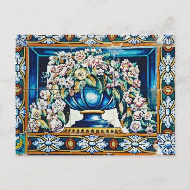 Cartão Postal Aqua Flowers in vase, Plaza de Espana, Seville, Sp (Frente)