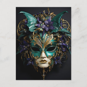 Cartão Postal Aqua Mascarada Máscaras Mardi Gras Drama