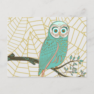 Cartão Postal Aqua Retro Owl Design