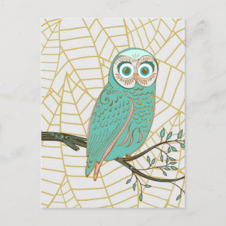Cartão Postal Aqua Retro Owl Design