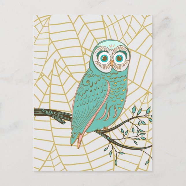 Cartão Postal Aqua Retro Owl Design (Frente)
