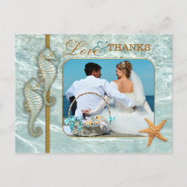Cartão Postal Aqua Seacavalo Foto de Casamento Obrigado Cartão-P