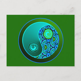 Cartão Postal Aqua Swirls Yin Yang