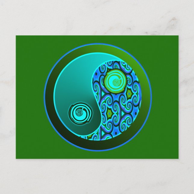 Cartão Postal Aqua Swirls Yin Yang (Frente)