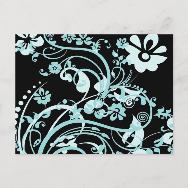 Cartão Postal Aqua Teal e Black Floral Swirls Presentes para Men (Frente)