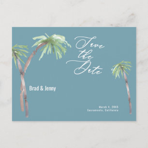 Cartão Postal Aqua Tropical Wedding Save the Date Postcard
