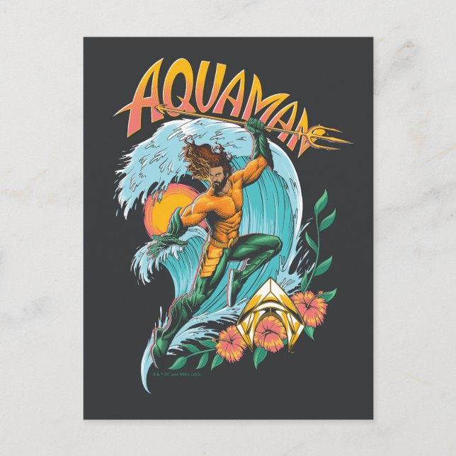 Cartão Postal Aquaman e Tridente Gráfico de Surf Crescente (Frente)